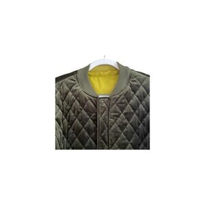 Anthropologie Luii Velvet Quilted Reversible Cropped Bomber Jacket Olive Green M